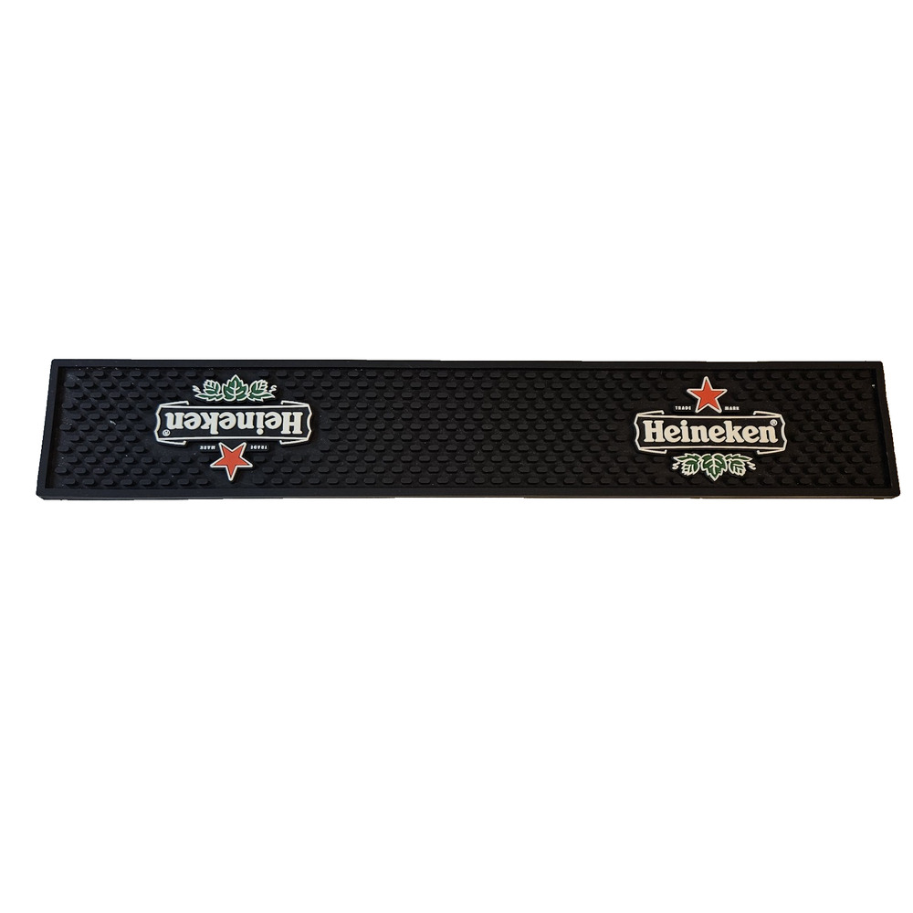 Heineken Beer Rubber Bar Mat Drip Rail Runner 20.75" X 3.25" Black Red Star Pub